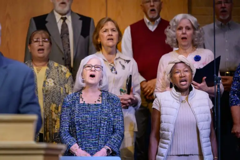 The Southmont adult choir singing together during the traditional service