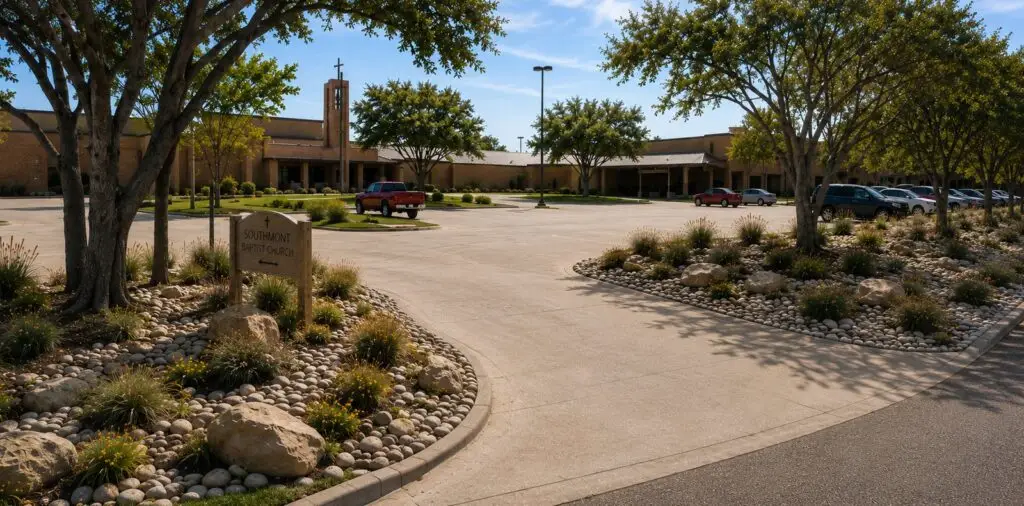 Road frontage, proposed: native plantings and rock beds